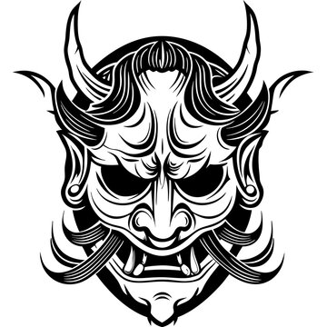recommend clip art: Tribal Demon Mask with Horns and Fierce Expression in Bold Line Art