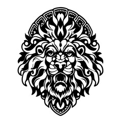 Obraz premium Tribal Lion Head with Intricate Line Art and Flowing Mane Design