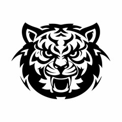 Intricate Tribal Tiger Head Design with Fierce Expression and Bold Lines
