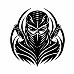 Stylized Ninja Warrior Mask Design with Bold Lines and Dynamic Movement