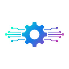 Gear with circuit board icon, Smart AI Cogwheel engineering technological concept, Digital technology, Vector illustration