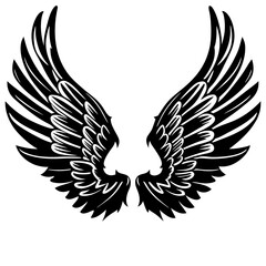 Obraz premium Detailed Line Art of Angel Wings with Intricate Feathers and Symmetrical Design