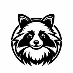 Stylized Raccoon Face with Detailed Fur and Symmetrical Design in Black and White