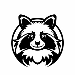 Stylized Raccoon Face with Detailed Fur and Symmetrical Design in Black and White