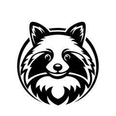 Stylized Raccoon Face with Detailed Fur and Symmetrical Design in Black and White