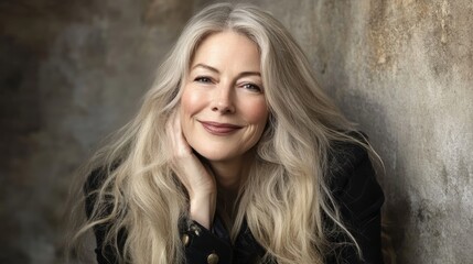 Fototapeta premium Portrait of a Smiling Woman with Long Blonde Hair