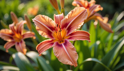 Exotic flora with metallic petals in botanical garden, unusual beauty