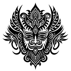 Intricate Tribal Warrior Mask Design with Decorative Elements and Geometric Patterns