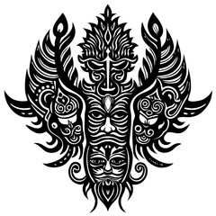 Intricate Tribal Warrior Mask Design with Decorative Elements and Geometric Patterns