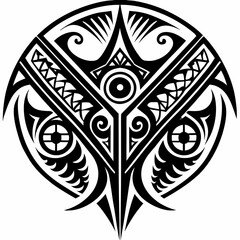 Abstract Tribal Owl Design with Intricate Patterns and Geometric Shapes