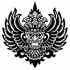 Intricate Tribal Bird Design with Detailed Wings and Ornamental Elements