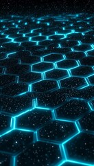 Obraz premium Sci-Fi Background, Blue Neon Hexagonal Pattern, Connecting Lines, Dark Backdrop, Digital Art