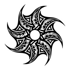 Tribal Geometric Pattern Design with Flowing Curves and Sharp Angles