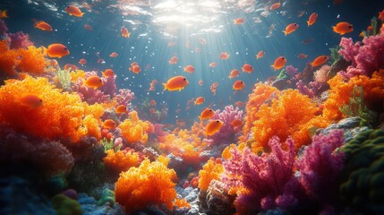 Fototapeta premium Vibrant Underwater Coral Reef Paradise: A Colorful Symphony of Marine Life