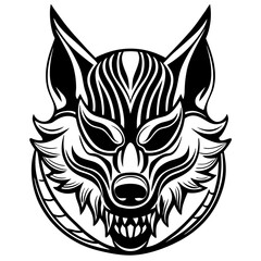 Obraz premium Intricate Line Art of Fierce Wolf Head with Bold Geometric Patterns and Aggressive Expression