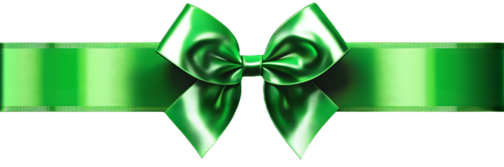 Green gift ribbon and bow isolated on transparent background, St Parick Day holiday celebration, png file