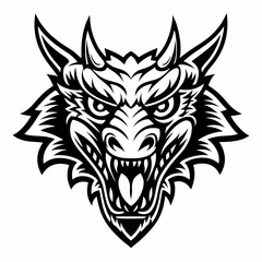 Intricate Line Art of Demon Wolf Hybrid with Horns and Aggressive Expression