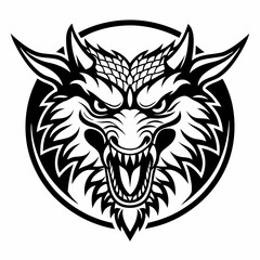 Intricate Line Art of Demon Wolf Hybrid with Horns and Aggressive Expression