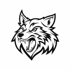 Intricate Line Art of Angry Wolf Head with Bold Geometric and Detailed Features
