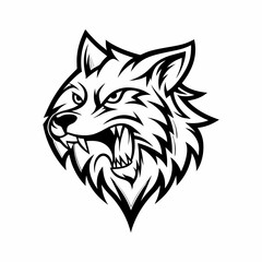 Intricate Line Art of Angry Wolf Head with Bold Geometric and Detailed Features