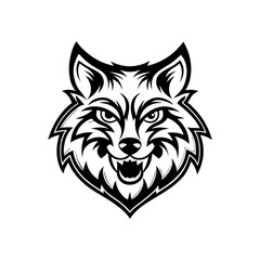 Intricate Line Art of Angry Wolf Head with Bold Geometric and Detailed Features