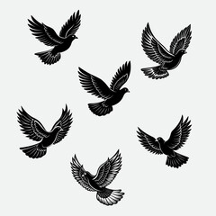 Obraz premium Silhouette flock of birds vector cartoon illustration isolated on white background
