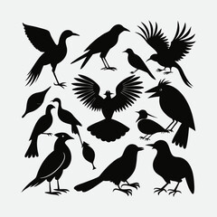 Silhouette flock of birds vector cartoon illustration isolated on white background