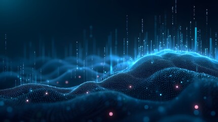 Digital background perfect for tech processes, neural networks, artificial intelligence, data transfer and encryption, digital archives, sound and graphic presentations, science, education, etc