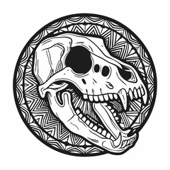 Intricate Line Art of Animal Skull with Detailed Geometric and Floral Patterns