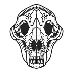 Intricate Line Art of Animal Skull with Detailed Geometric and Floral Patterns