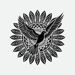 Hand drawn Bird for Coloring Page with high details, isolated on wa hite background, illustration in zentangle style