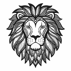 Intricate Line Art of Lion Head with Detailed Mane and Geometric Patterns