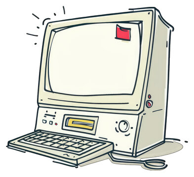 Retro Computer Illustration Showing Vintage Desktop System