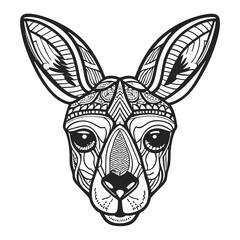Intricate Line Art of Kangaroo Head with Geometric and Decorative Patterns