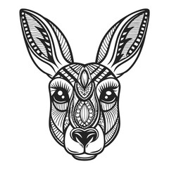 Intricate Line Art of Kangaroo Head with Geometric and Decorative Patterns
