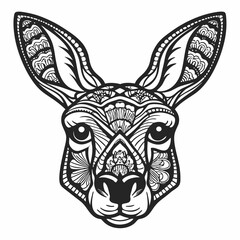 Intricate Line Art of Kangaroo Head with Geometric and Decorative Patterns