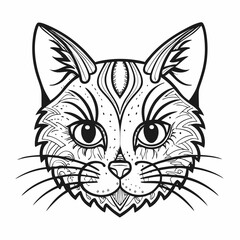 Obraz premium Intricate Line Art of a Cat Face with Detailed Patterns and Geometric Designs