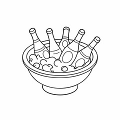 Line Art of Ice Bucket with Bottles Chilling in Ice, Perfect for Party or Celebration Setting