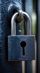 Closeup of a Secure Padlock on Metal Gate: Symbol of Security and Protection