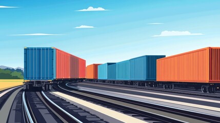 Obraz premium Freight Train Carrying Colorful Cargo Containers on Railroad Tracks