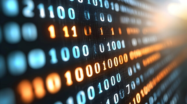 Binary code stream, digital data flow, technology background, website use