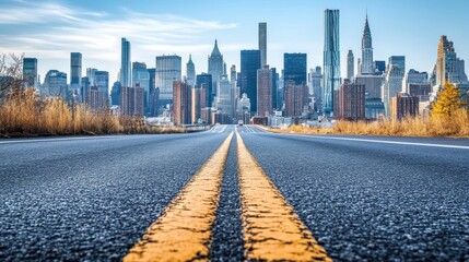 Asphalt Road Leading to the Manhattan Skyline