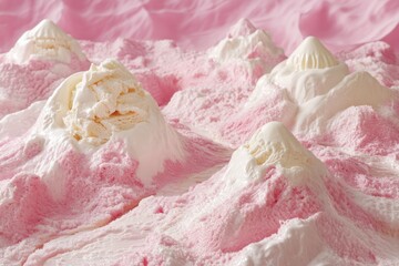 Surreal Landscape of Ice Cream Mountains and Rivers of Chocolate Fudge
