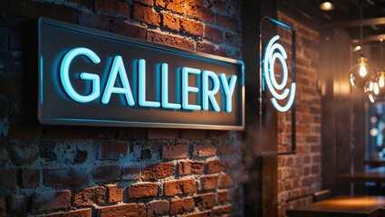 Neon Gallery Sign: A vibrant neon "GALLERY" sign illuminates a brick wall, inviting visitors to step into a world of art and culture.