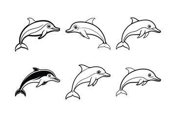 Ganges River Dolphin (Platanista gangetica) animal design, labeled line art vector art illustration.