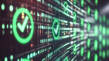 Obraz premium Abstract Green Checkmarks Digital Data Stream Success Concept