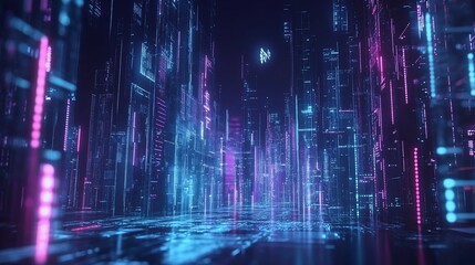 Neon Digital Cityscape: Futuristic Algorithmic Architecture