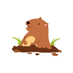 Cute Cartoon Groundhog Illustration
 for Happy Groundhog Day