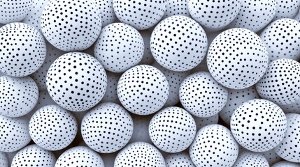 Abstract background of many white spheres with small dark blue dots.