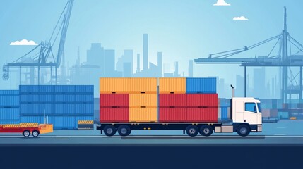 Cargo Truck Transporting Containers at the Port